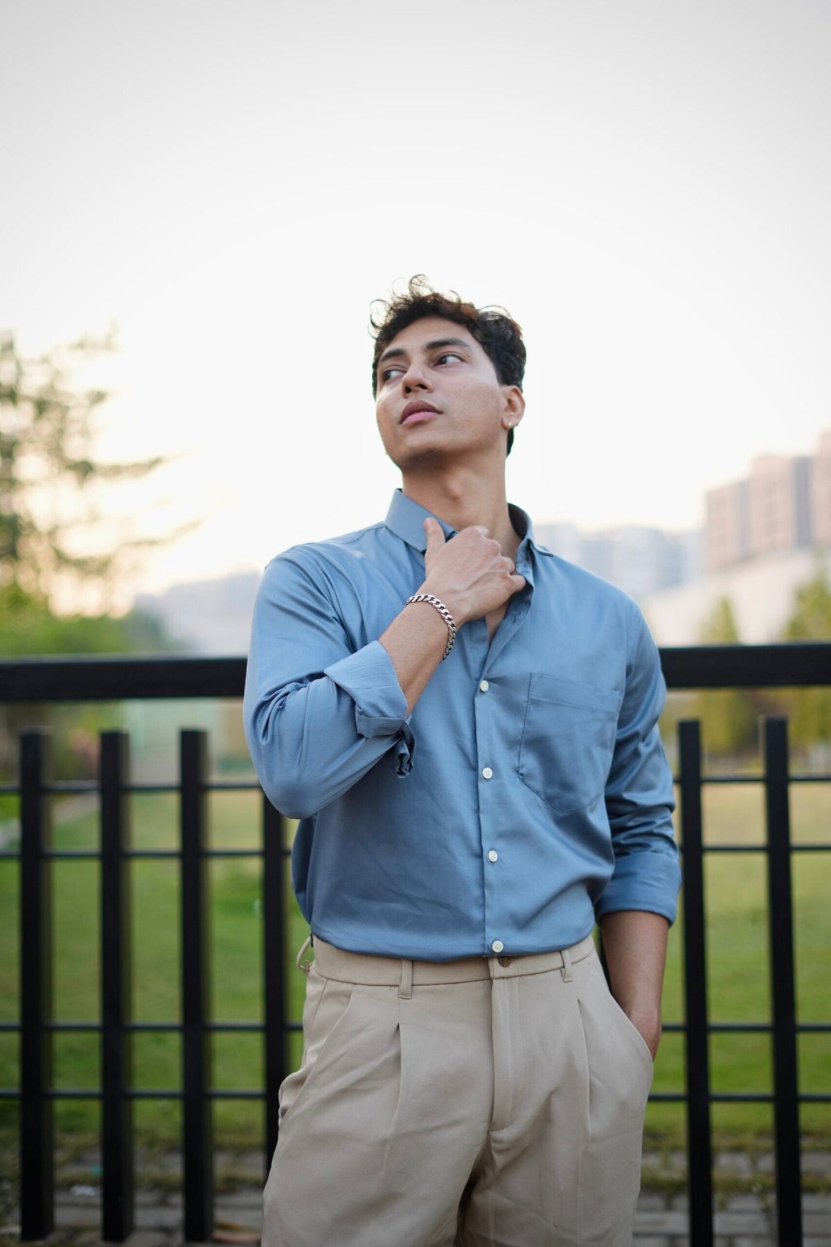 BLUISH GREY SATIN SHIRT image 3