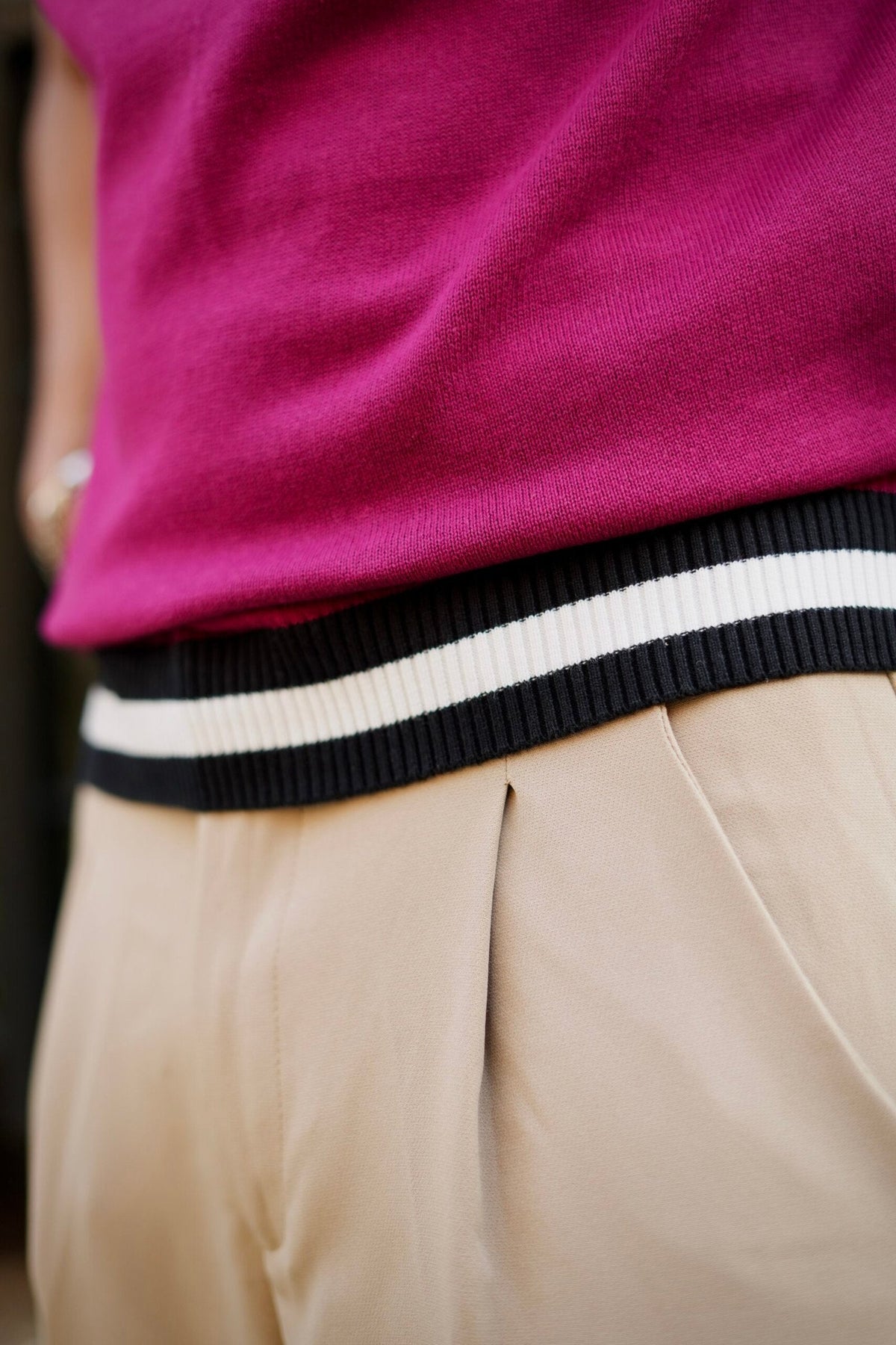 Knitted Polo T-Shirt – Dark Pink with Black & White Rib image 4