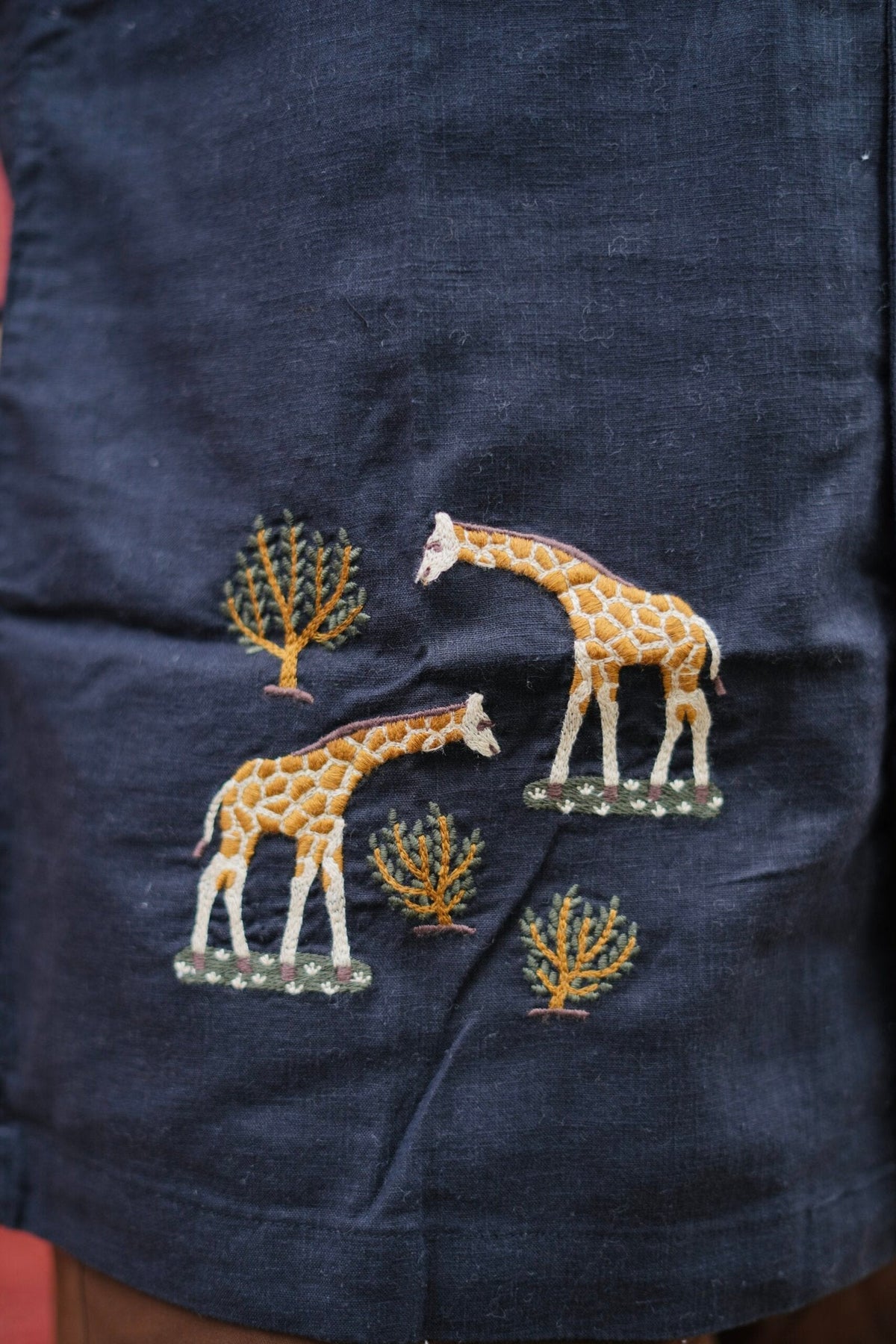 Black Giraffe Grove Cuban Collar Shirt With Tree Embroidery image 4