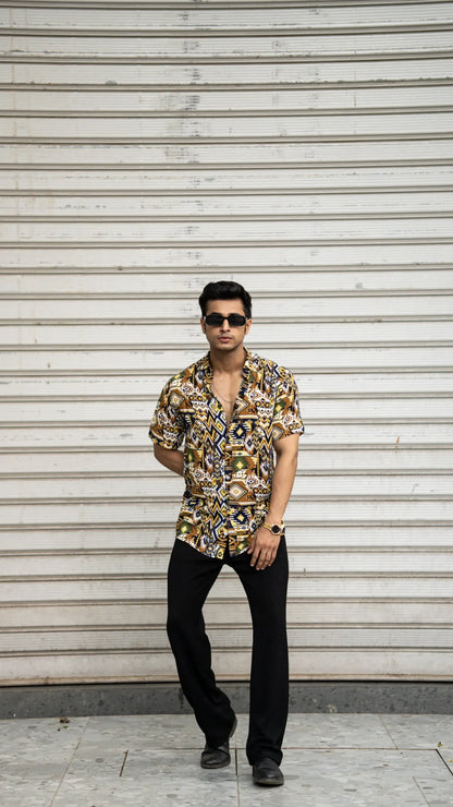Multi Colour Abstract Printed Rayon Half Sleeves Shirt image 3
