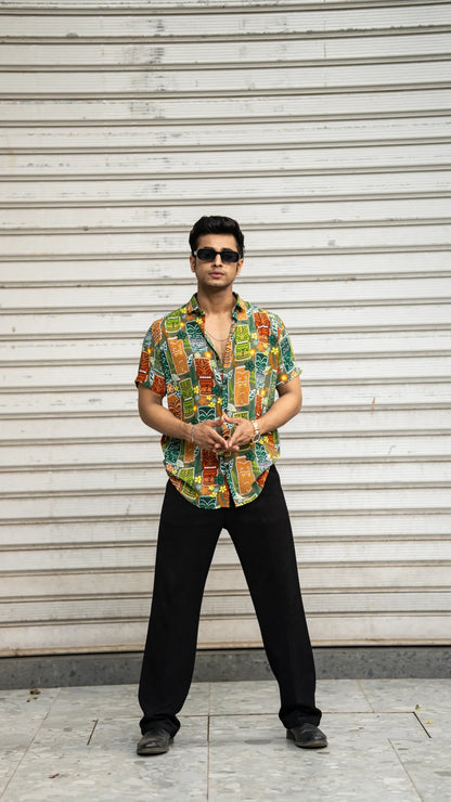 Multi Colour Tribal Print Rayon Half Sleeves Shirt image 3