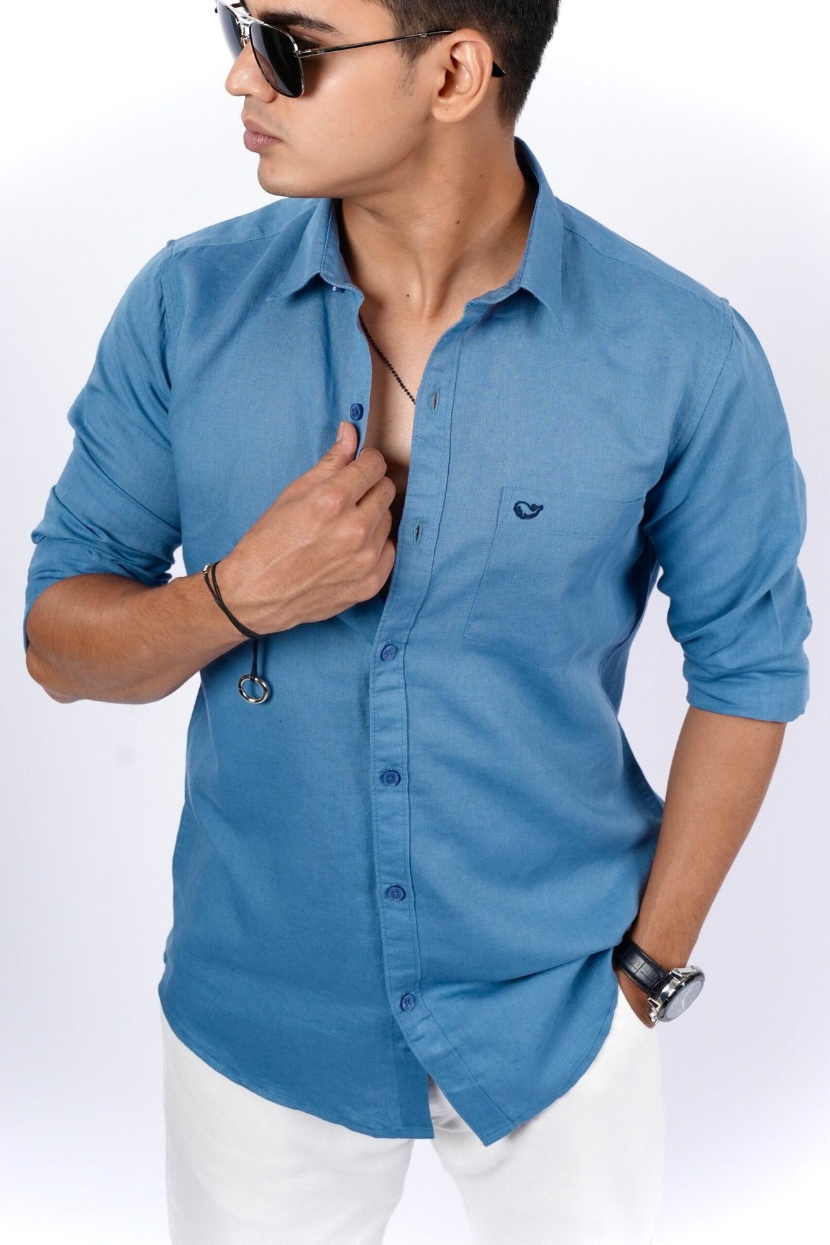 Steal Blue Cotton Linen Shirt image 2