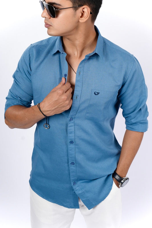 Steal Blue Cotton Linen Shirt image 2
