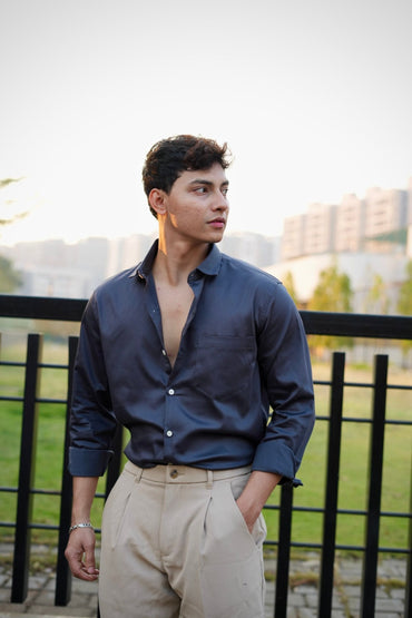 DARK GREY SATIN SHIRT image 1