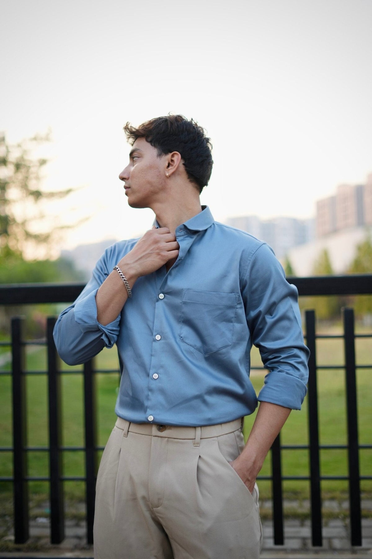 BLUISH GREY SATIN SHIRT image 1
