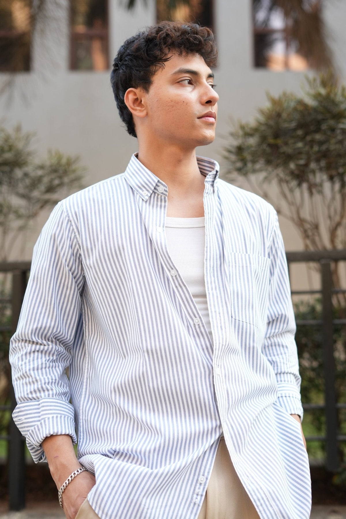 OLD MONEY GREY THICK STRIPE SHIRT image 3