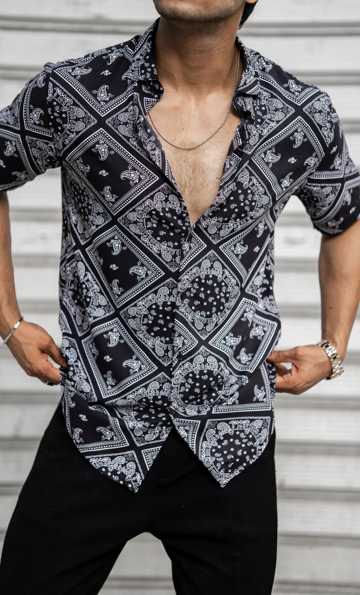 Black Abstract Rayon Half Sleeves Shirt image 4