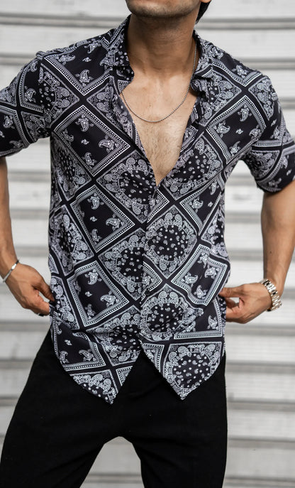 Black Abstract Rayon Half Sleeves Shirt image 4