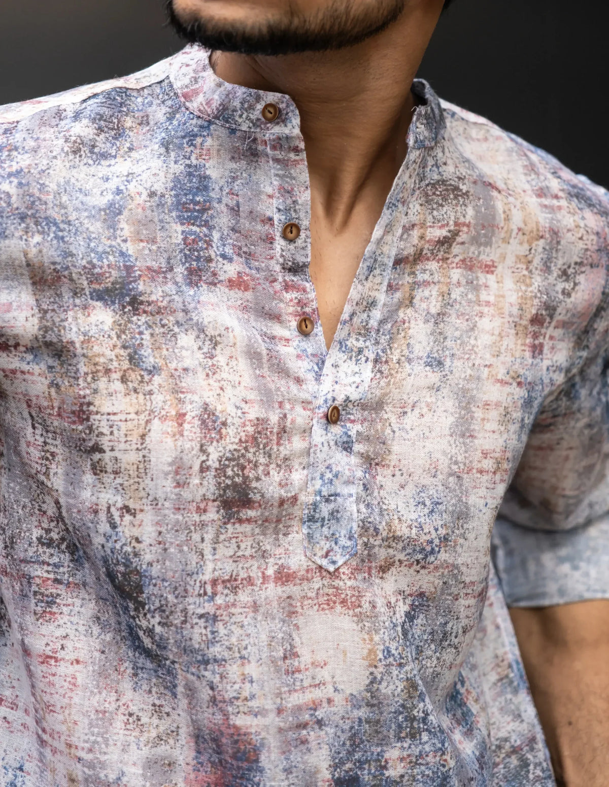 Blue Abstract Printed Full Sleeves Kurta image 4