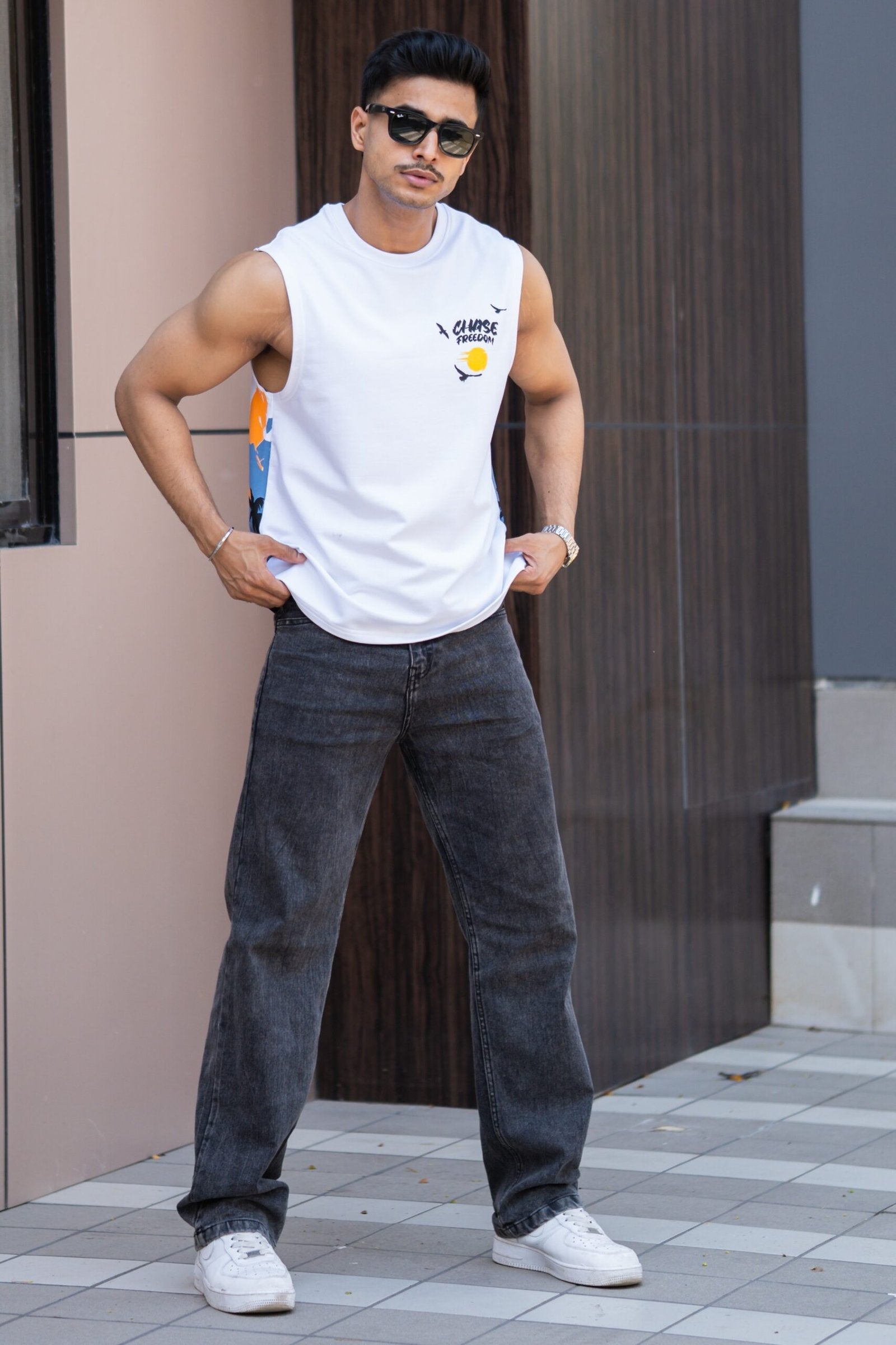 White Printed Sando In Premium Fabric image 0