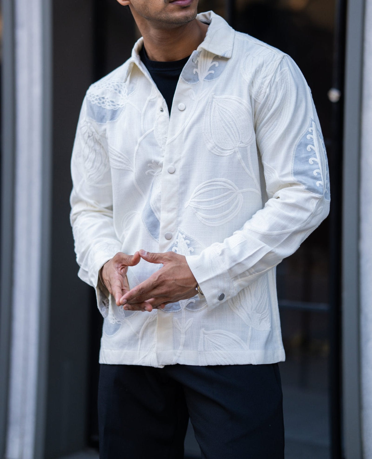 CREAM EMBROIDERED OVERSIZED SHACKET image 3