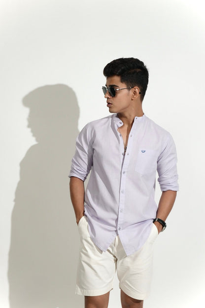 Cotton Linen Chinese Collar Lilac Shirt image 2