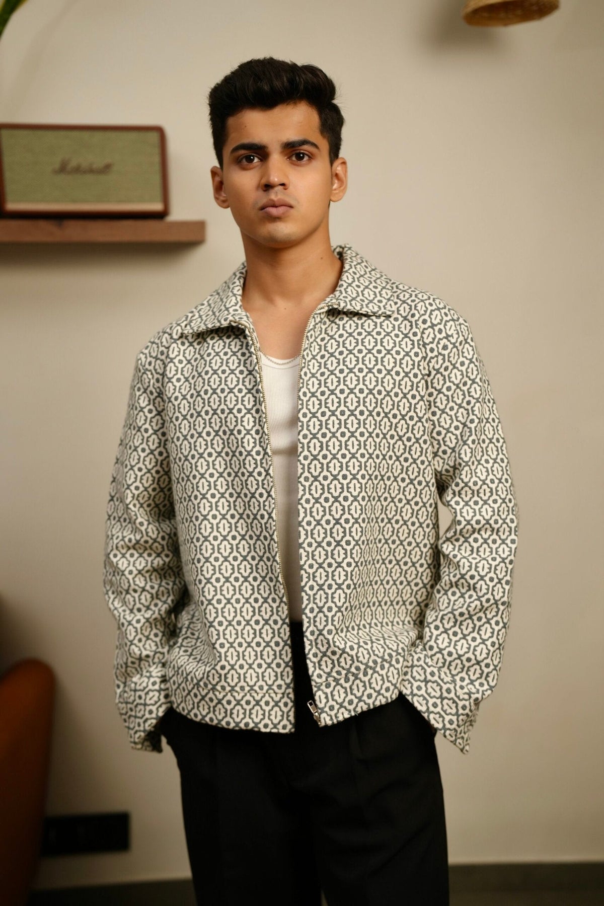 Monochrome Maze Embroidered Oversized Shacket image 0
