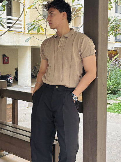 Beige Knitted Polo T-Shirt image 1