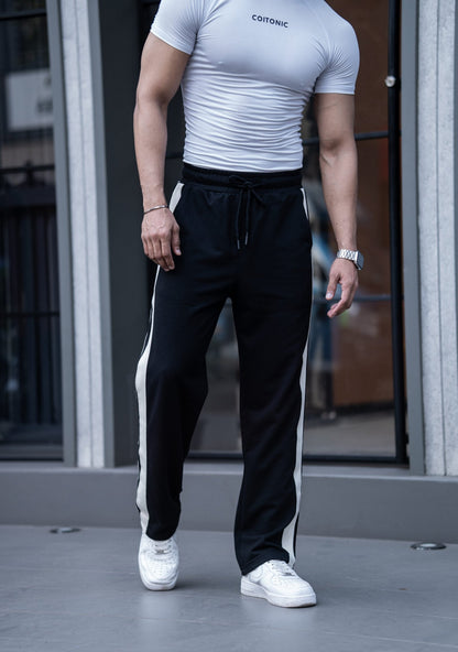 BLACK SIDE SEAM DRAWSTRING WAIST TRACK PANTS image 4