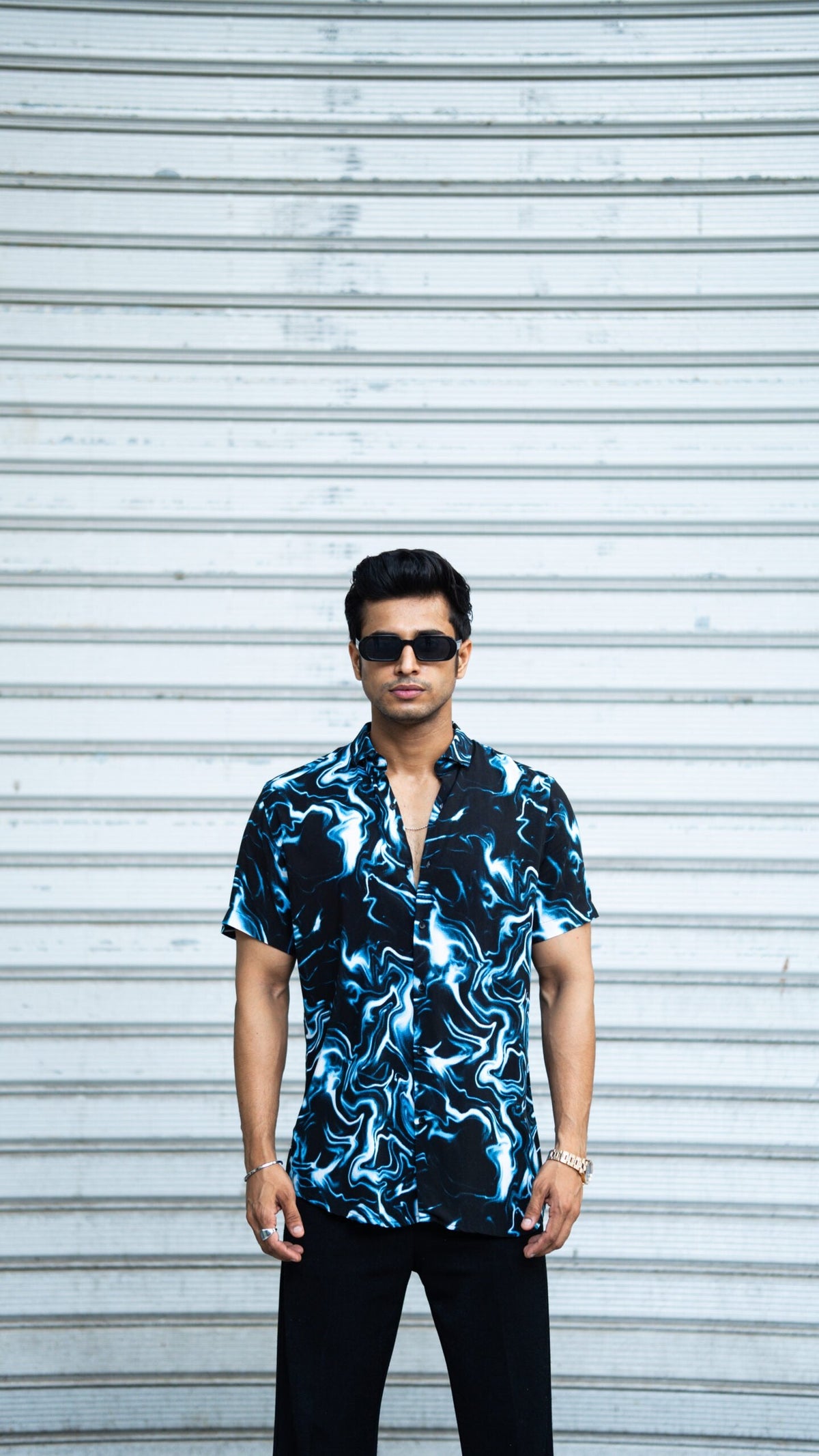 BLUE THUNDERING RAYON HALF SLEEVES SHIRT image 1
