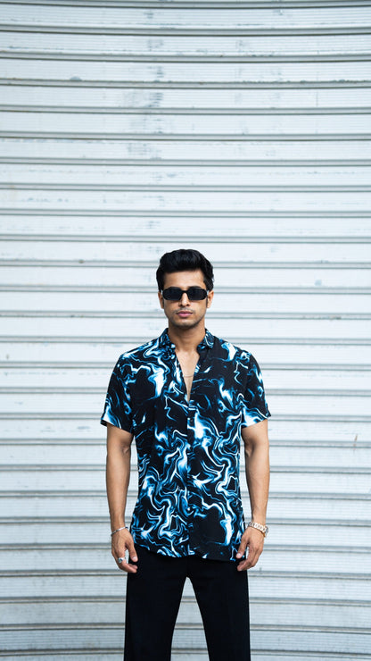 BLUE THUNDERING RAYON HALF SLEEVES SHIRT image 1