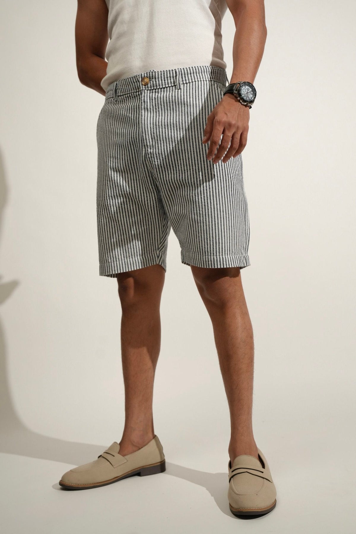 Black & White Stripe Shorts image 1