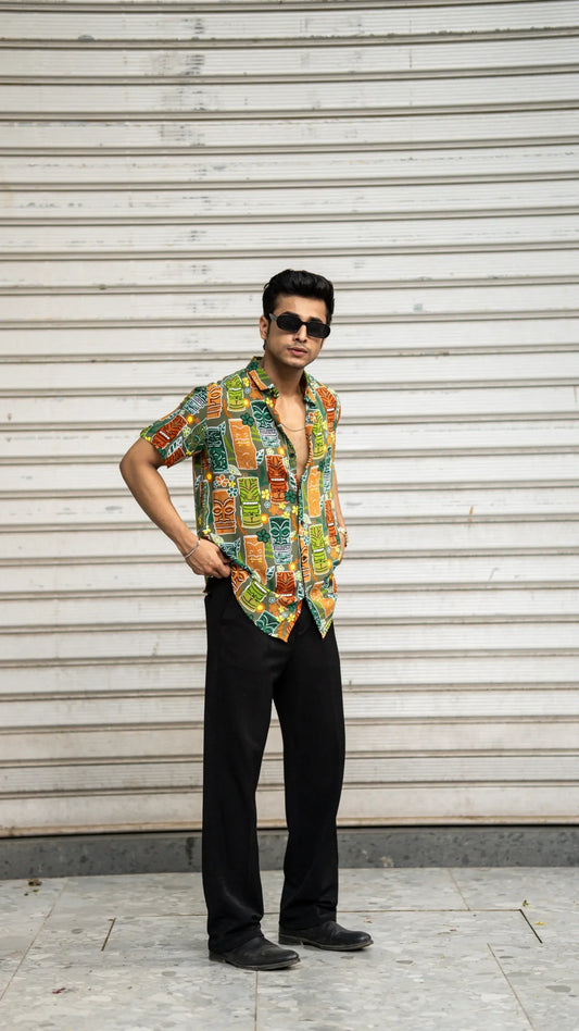 Multi Colour Tribal Print Rayon Half Sleeves Shirt image 0