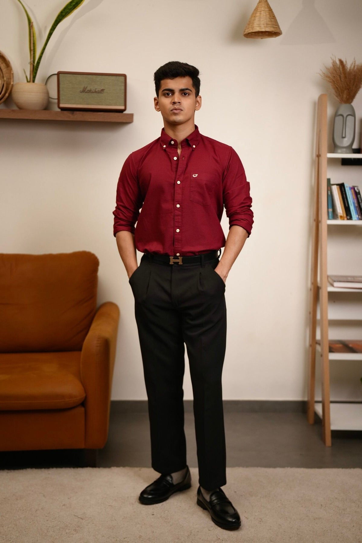 Plain Burgundy Oxford Shirt image 2
