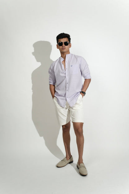 Cotton Linen Chinese Collar Lilac Shirt image 1