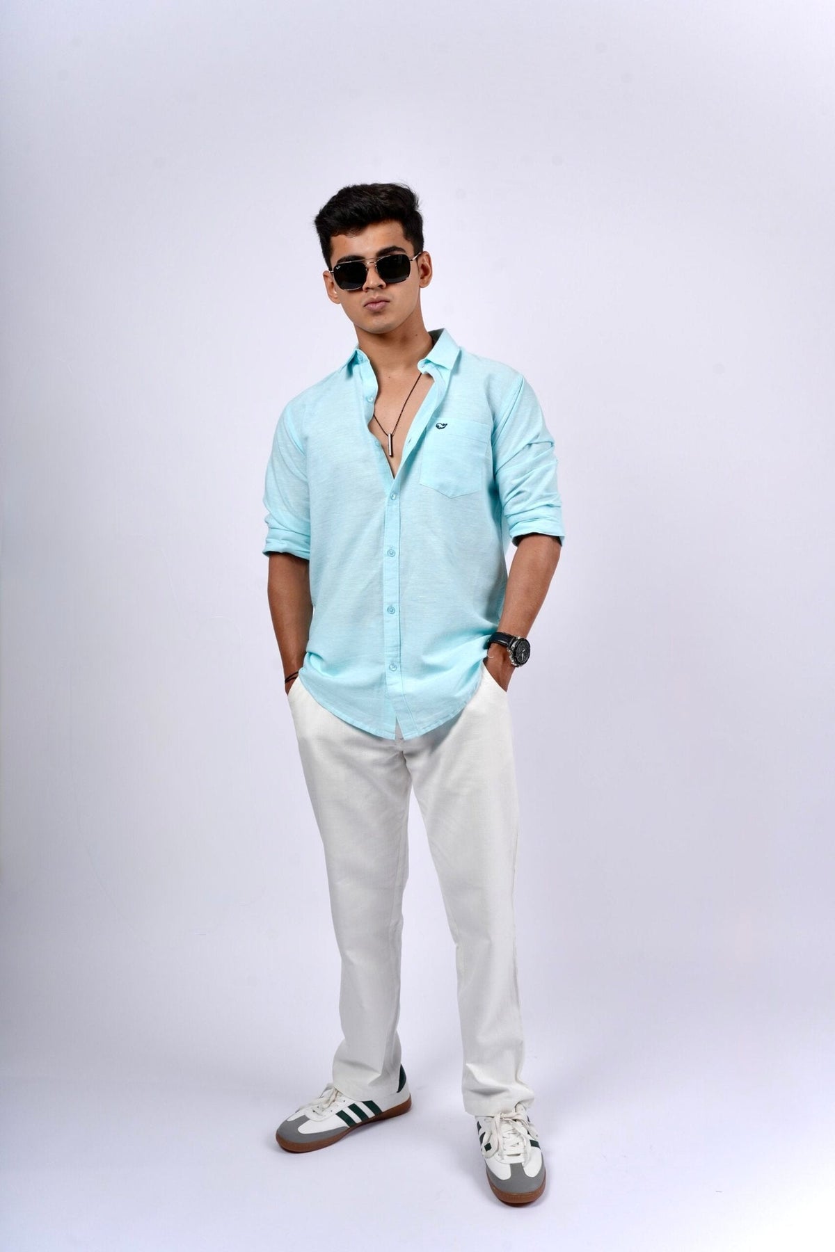 Sea Blue Cotton Linen Shirt image 1