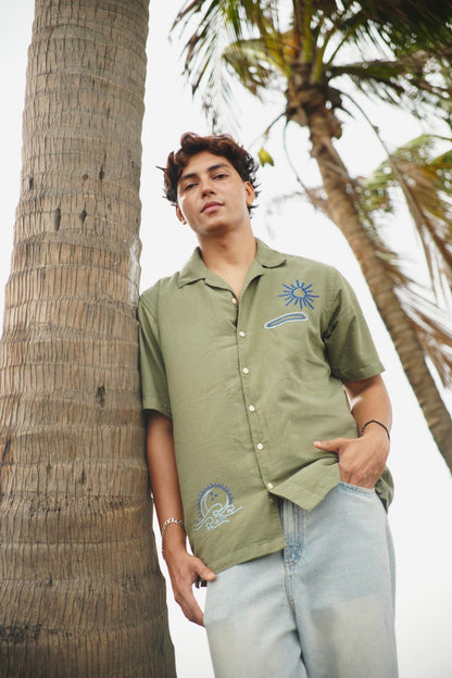 Olive H/S Shirt With Cosmic Embroidery image 6