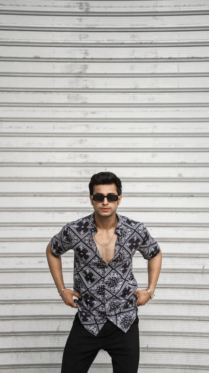 Black Abstract Rayon Half Sleeves Shirt image 2