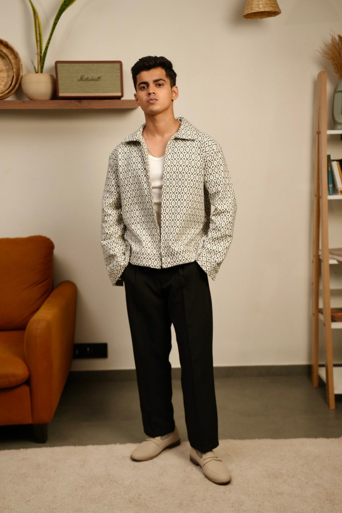 Monochrome Maze Embroidered Oversized Shacket image 1