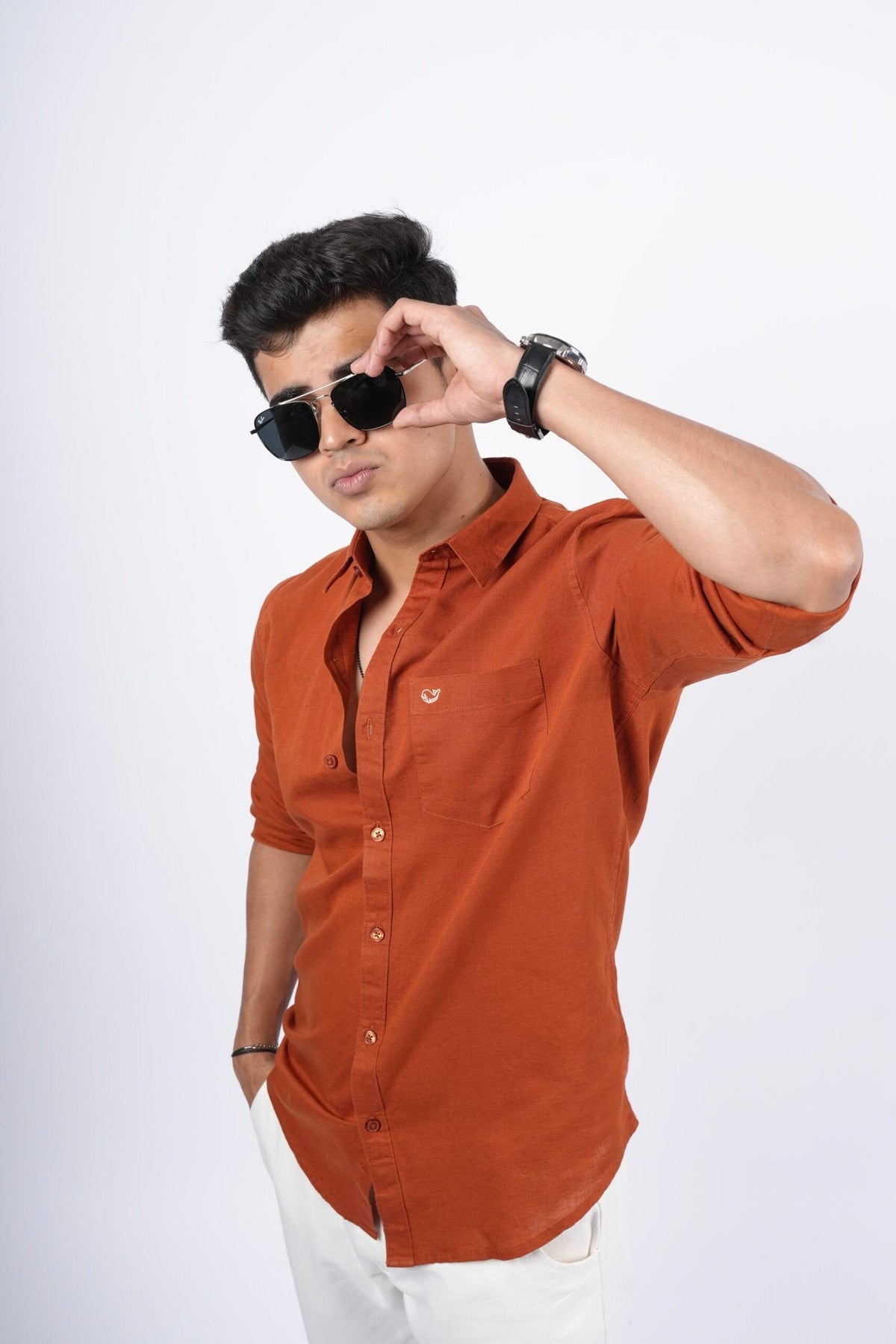 Rust Cotton Linen Shirt image 2