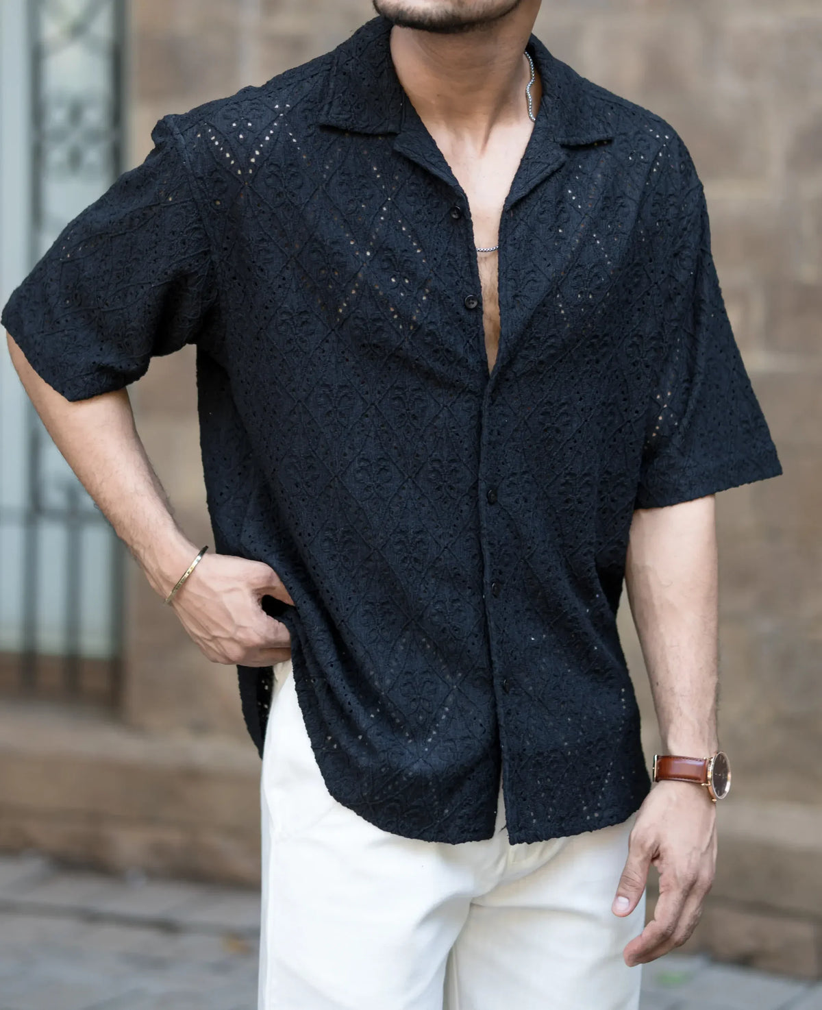Schiffli Black Half Sleeves image 1