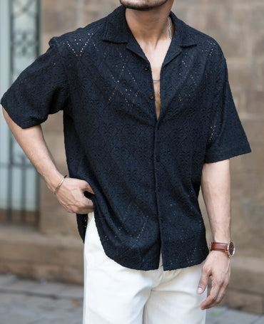 Schiffli Black Half Sleeves image 1