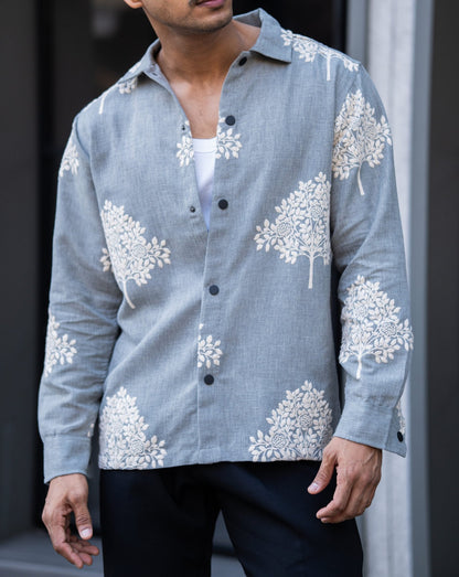 BEIGE EMBROIDERED OVERSIZED SHACKET image 3