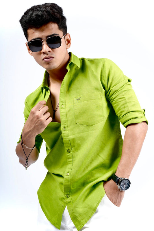 Parrot Green Cotton Linen Shirt image 2