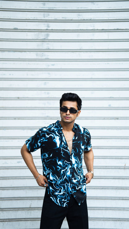 BLUE THUNDERING RAYON HALF SLEEVES SHIRT image 3