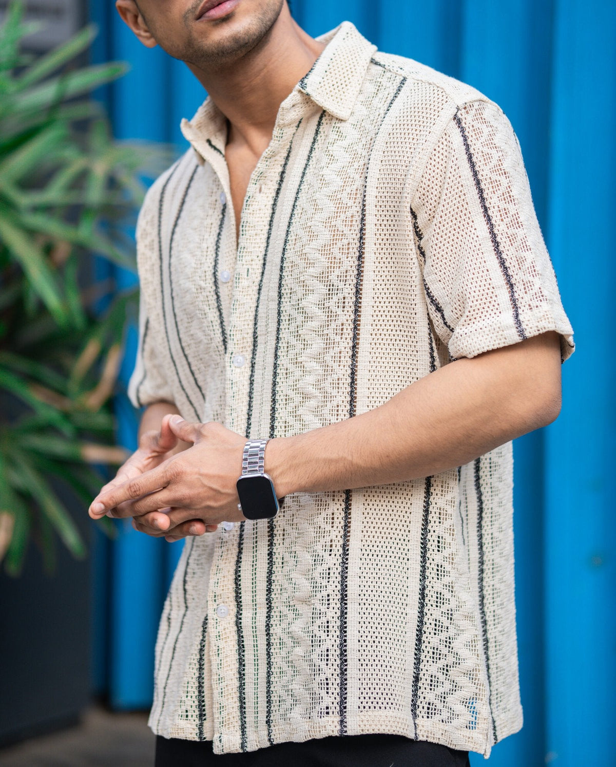HALF SLEEVES BLACK AND WHITE CROCHET SHIRT image 5