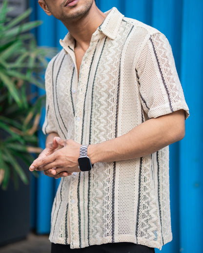 HALF SLEEVES BLACK AND WHITE CROCHET SHIRT image 5