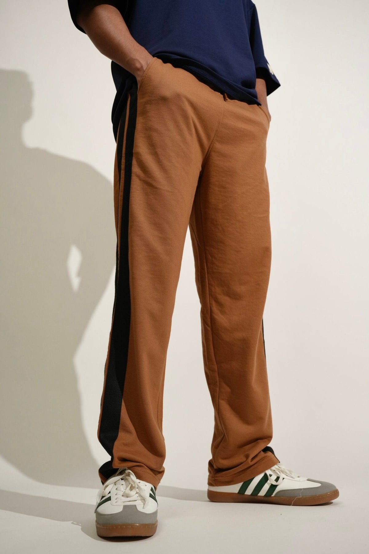 Brown Side Seam Drawstring Track Pants image 1