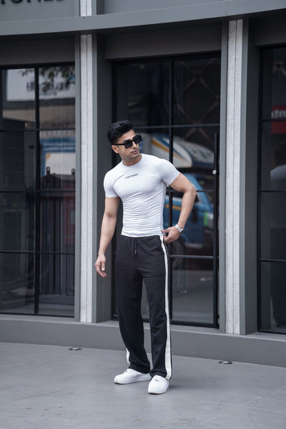BLACK SIDE SEAM DRAWSTRING WAIST TRACK PANTS image 0