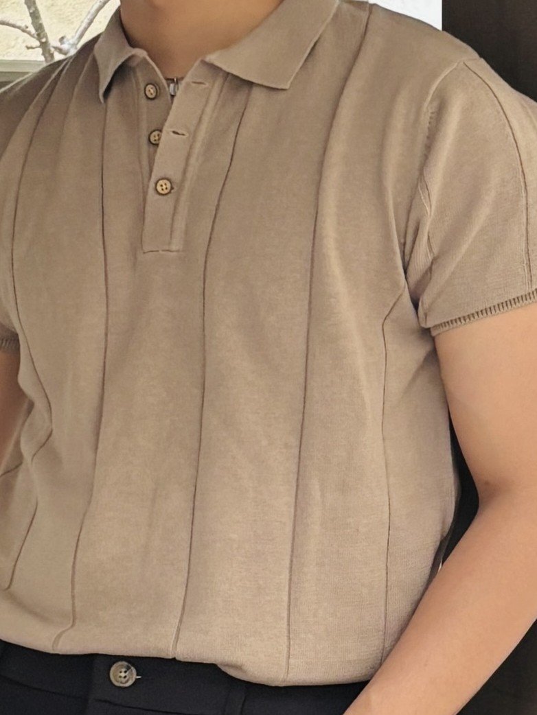 Beige Knitted Polo T-Shirt image 3