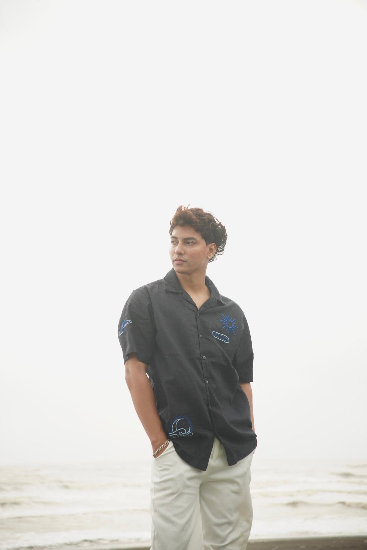Black H/S Shirt With Cosmic Embroidery image 1