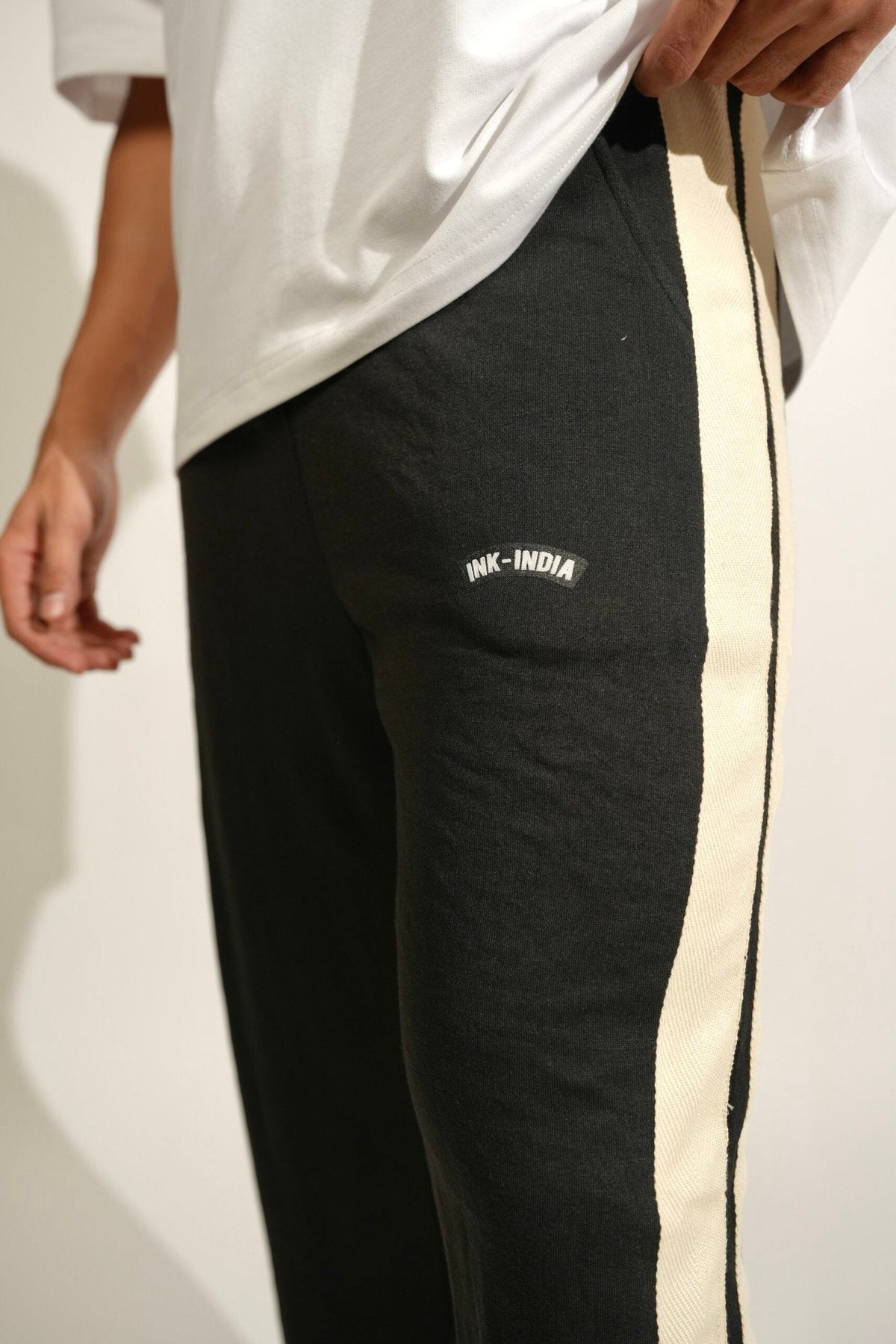 Black Side Seam Drawstring Track Pants image 1