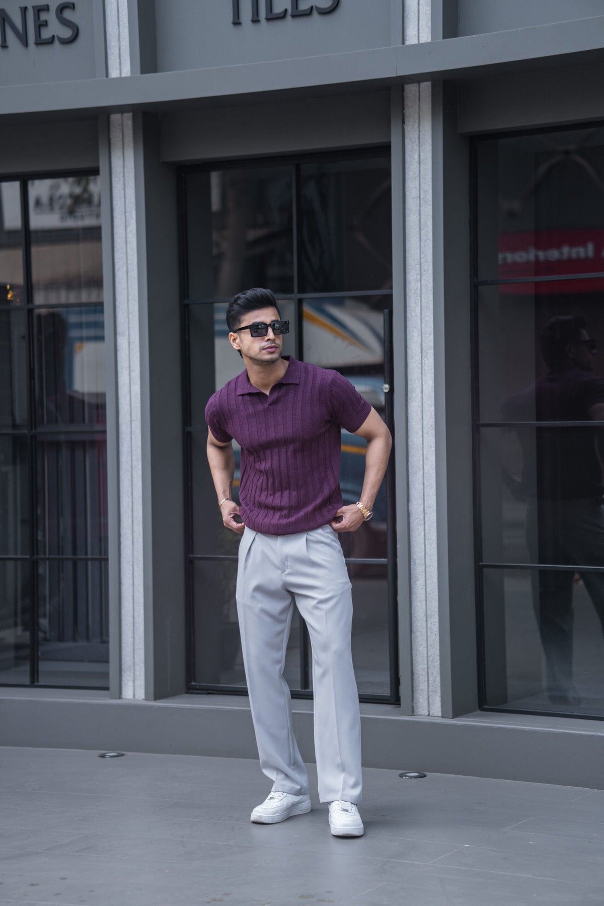 RIBBED KNITTED MAROON HALF SLEEVES POLO T-SHIRT image 0