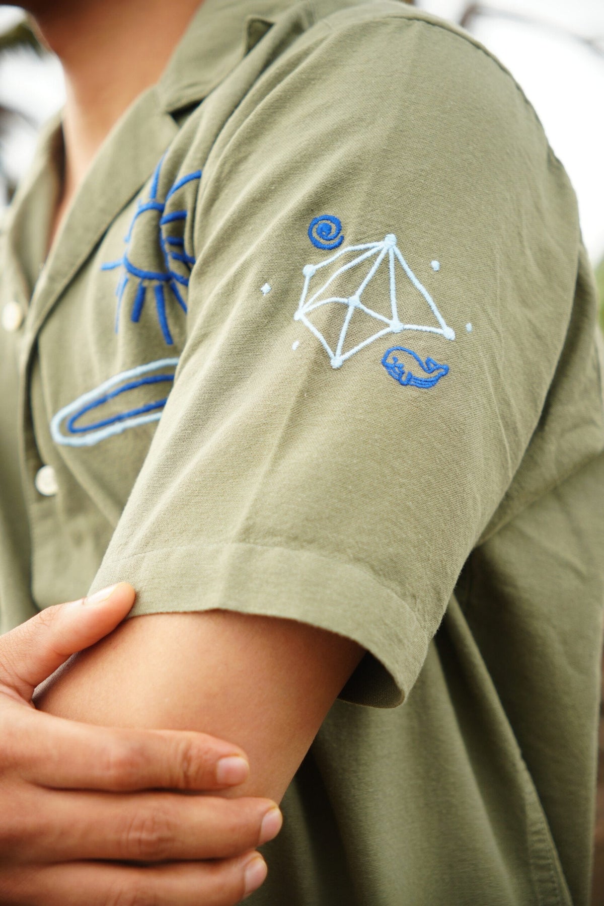 Olive H/S Shirt With Cosmic Embroidery image 3