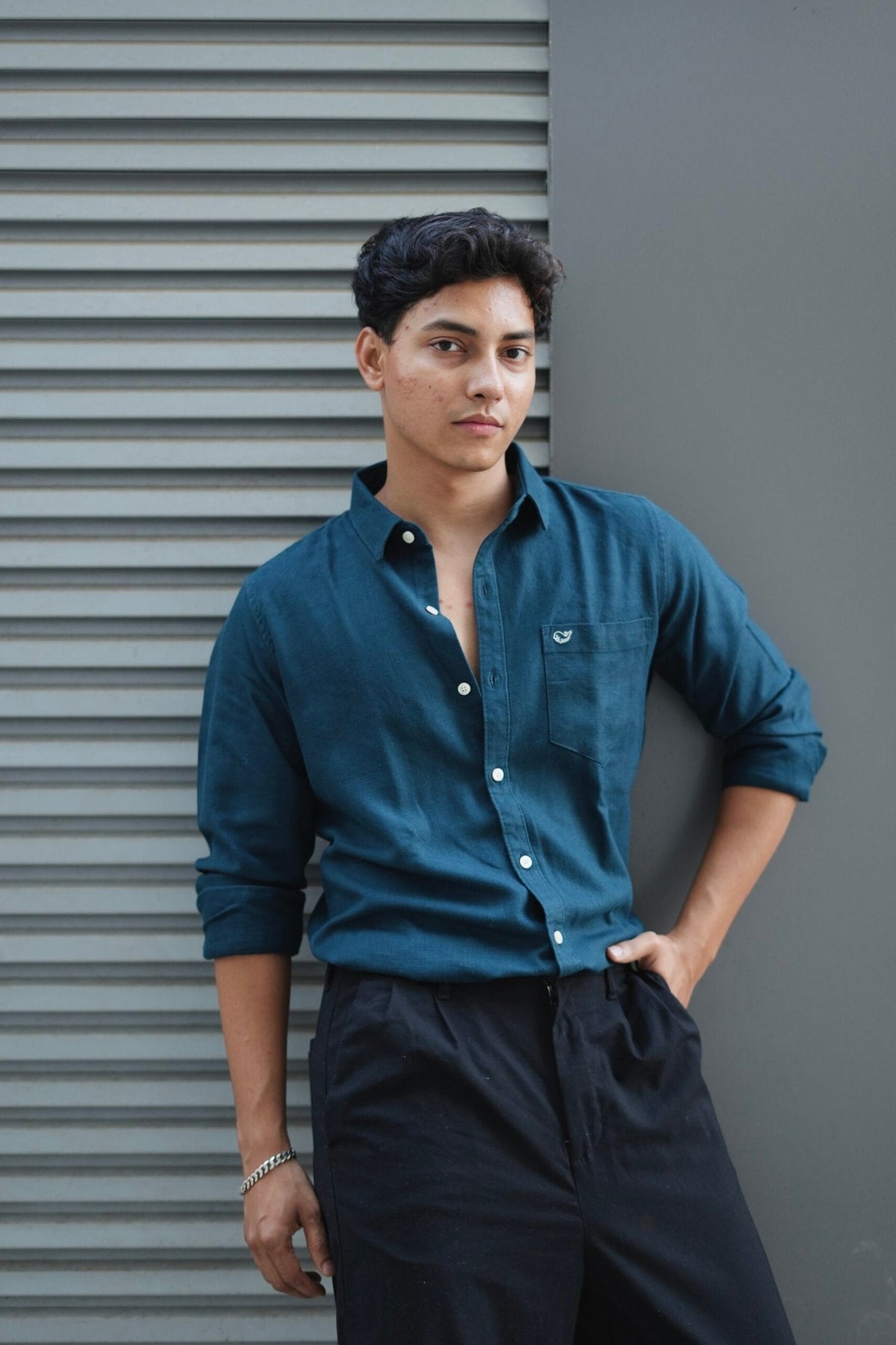 Navy Blue F/S Linen Shirt image 3
