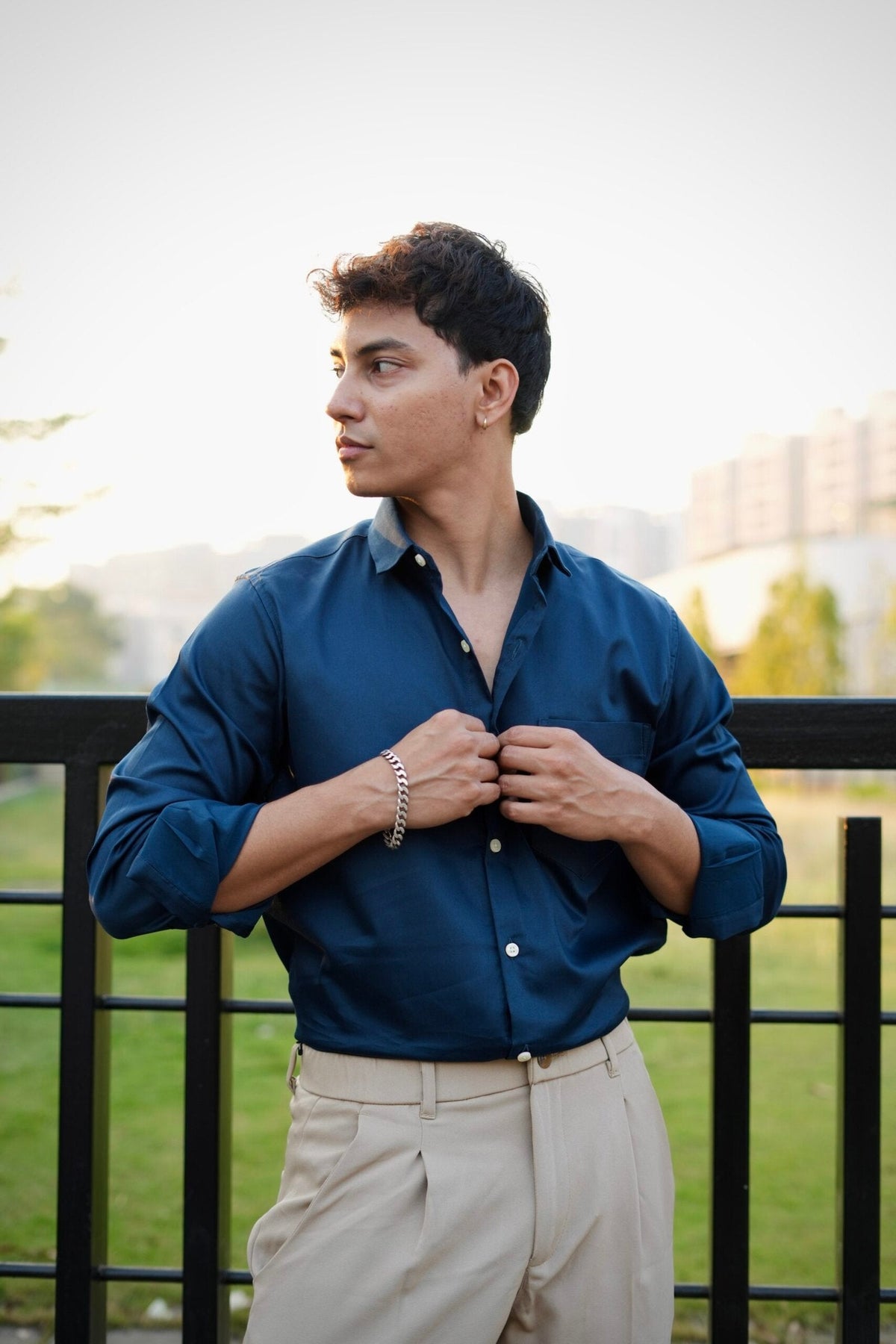 DARK TURKISH BLUE SATIN SHIRT image 1
