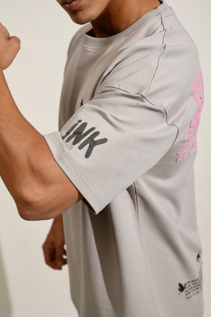 Grey Printed Heavy GSM Oversized T-Shirt image 2