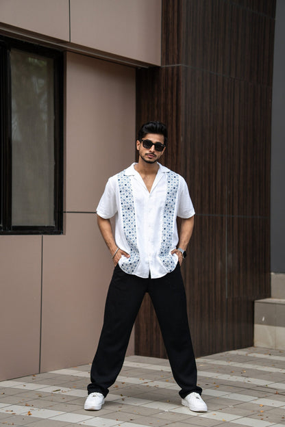WHITE PANEL EMBRODIERY HALF SLEEVES SHIRT image 5