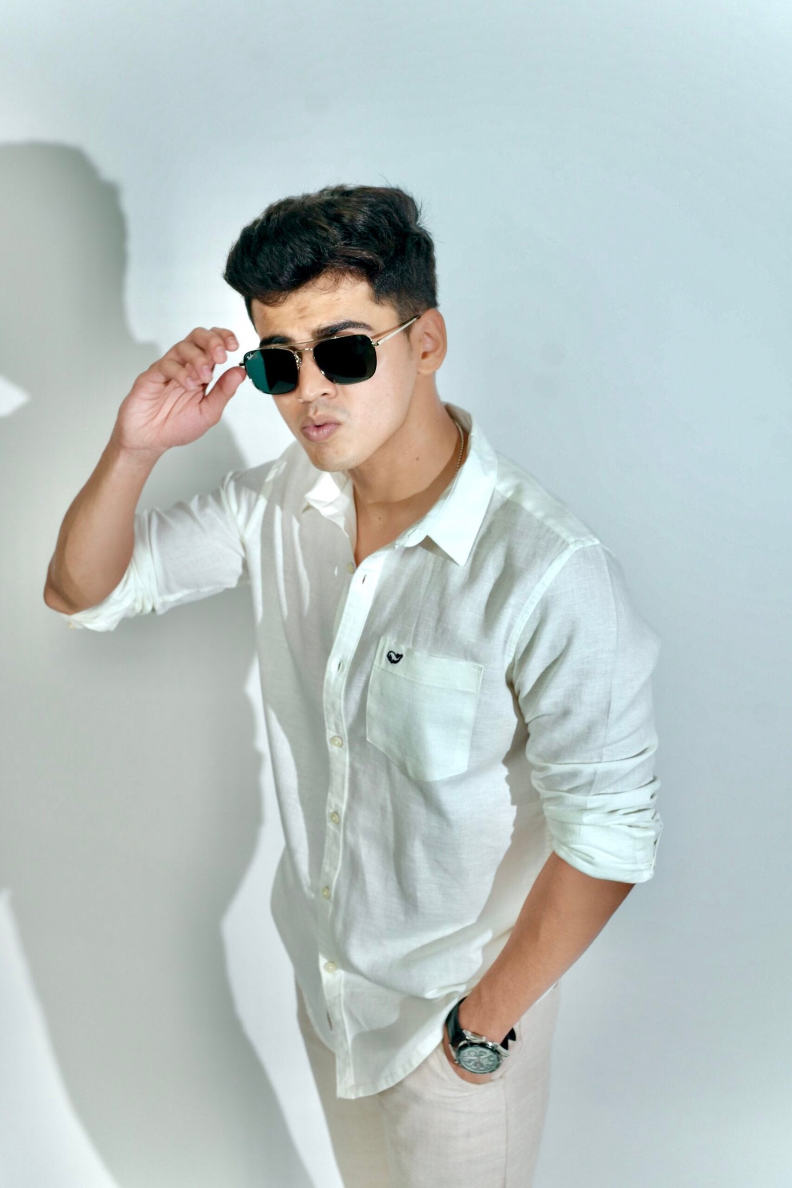 White Cotton Linen Shirt image 0