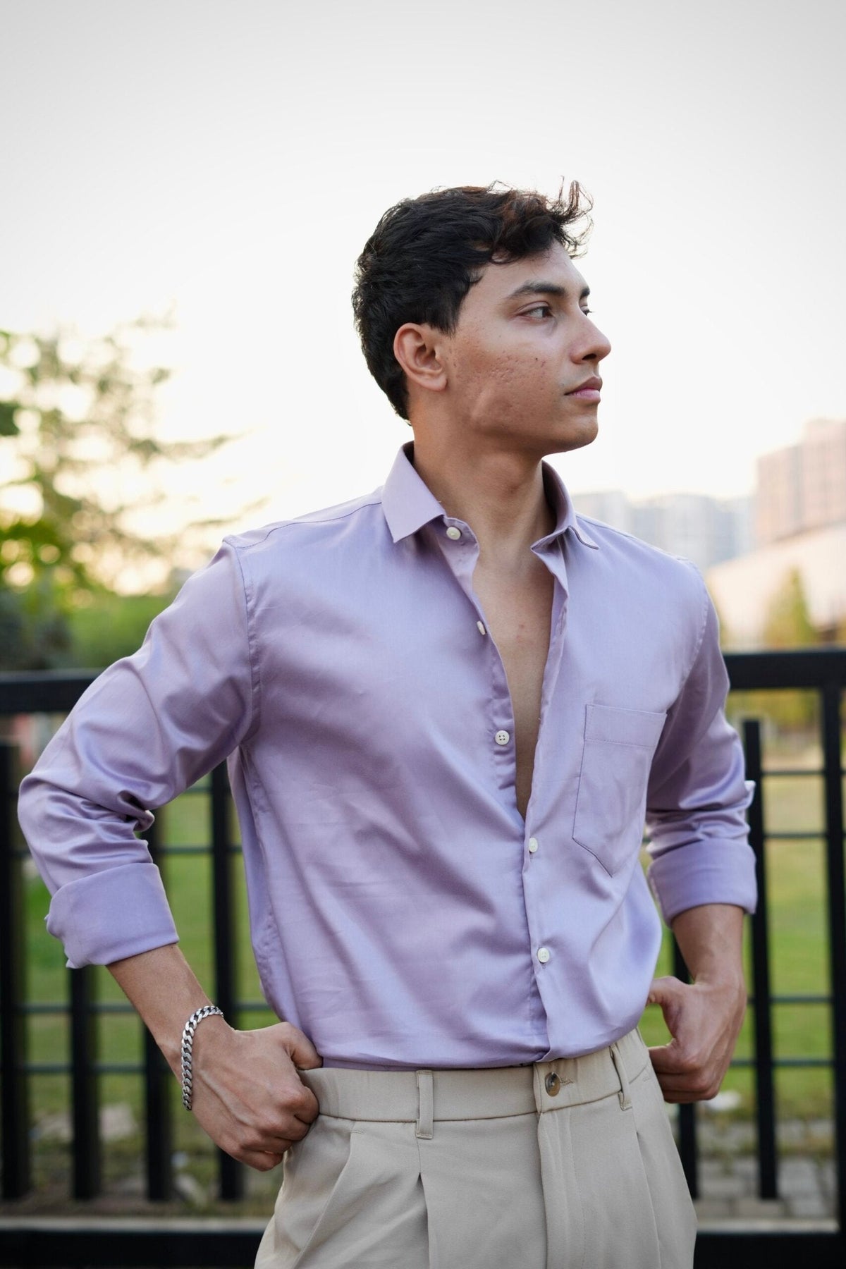 LILAC SATIN SHIRT image 2